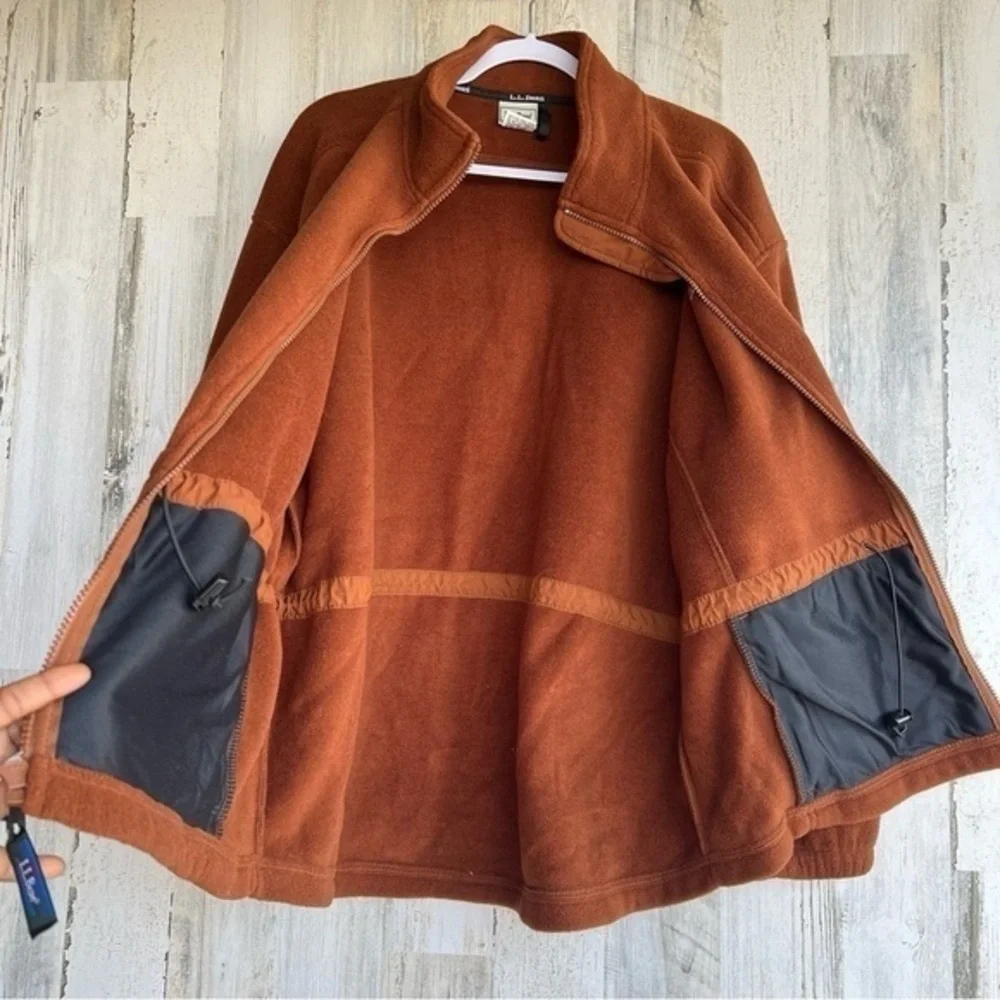 LL Bean Women Sweater Size‎ XL Full Zip Brown Cozy Fleece Gorpcore Made In USA